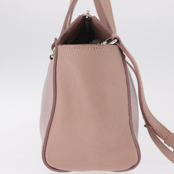 Miu Miu Madras Hand Bag Leather 2way Beige Silver Auth 213516