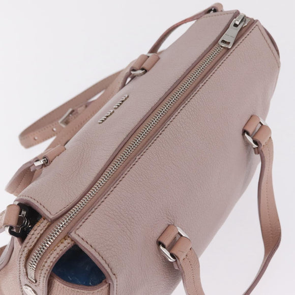Miu Miu Madras Hand Bag Leather 2way Beige Silver Auth 213516