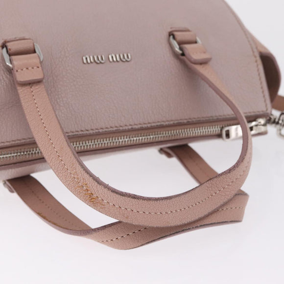 Miu Miu Madras Hand Bag Leather 2way Beige Silver Auth 213516
