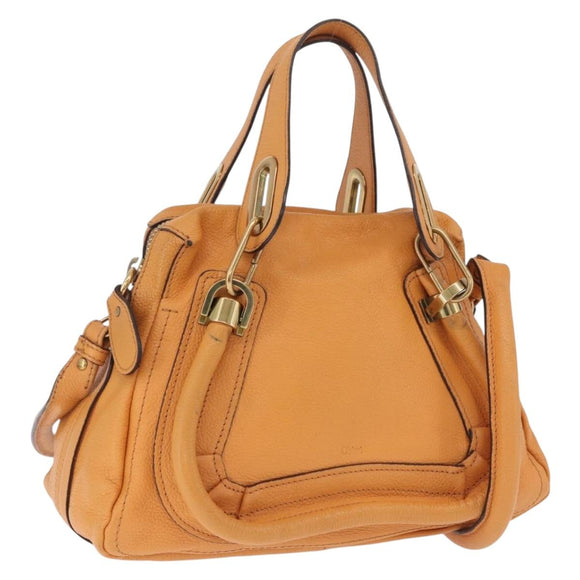 Chloe Paraty Hand Bag Leather 2way Orange Gold Auth 213527A