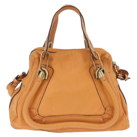Chloe Paraty Hand Bag Leather 2way Orange Gold Auth 213527A