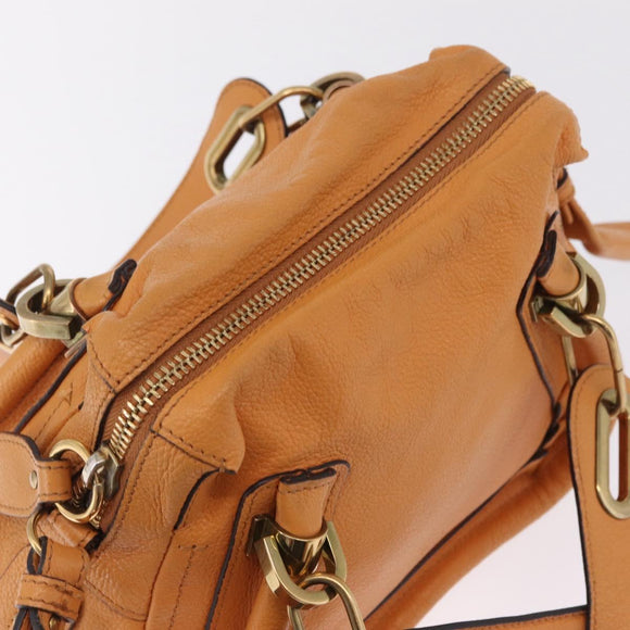 Chloe Paraty Hand Bag Leather 2way Orange Gold Auth 213527A