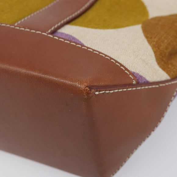CELINE Hand Bag Canvas Brown Silver Auth 213529A