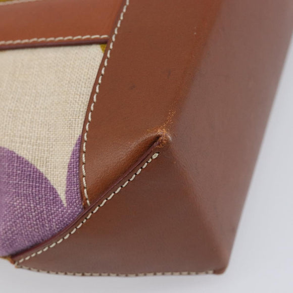 CELINE Hand Bag Canvas Brown Silver Auth 213529A