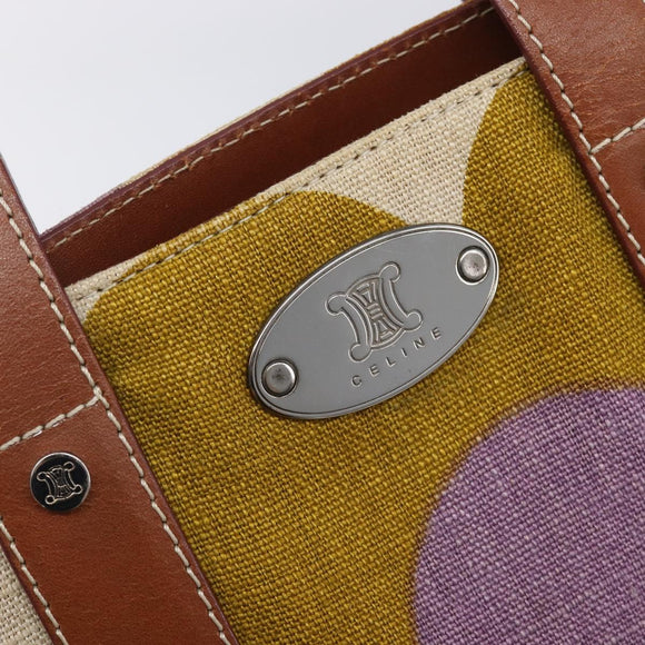 CELINE Hand Bag Canvas Brown Silver Auth 213529A