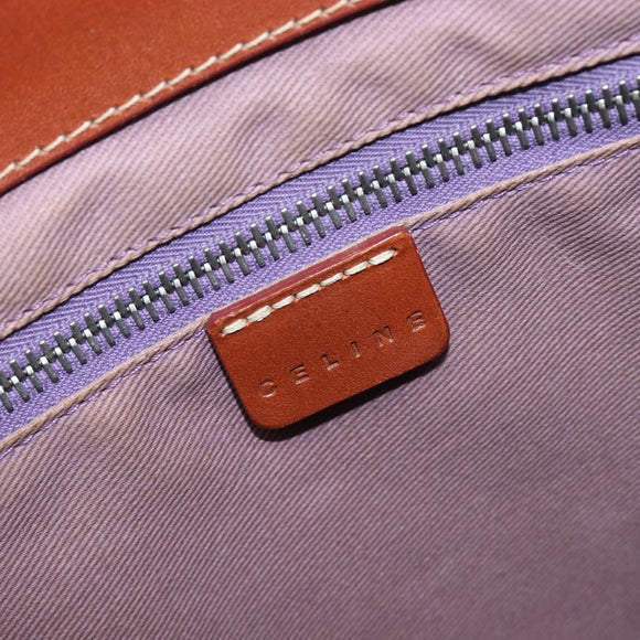 CELINE Hand Bag Canvas Brown Silver Auth 213529A