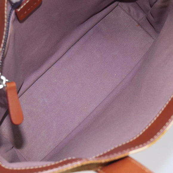 CELINE Hand Bag Canvas Brown Silver Auth 213529A