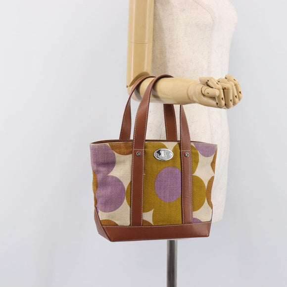 CELINE Hand Bag Canvas Brown Silver Auth 213529A