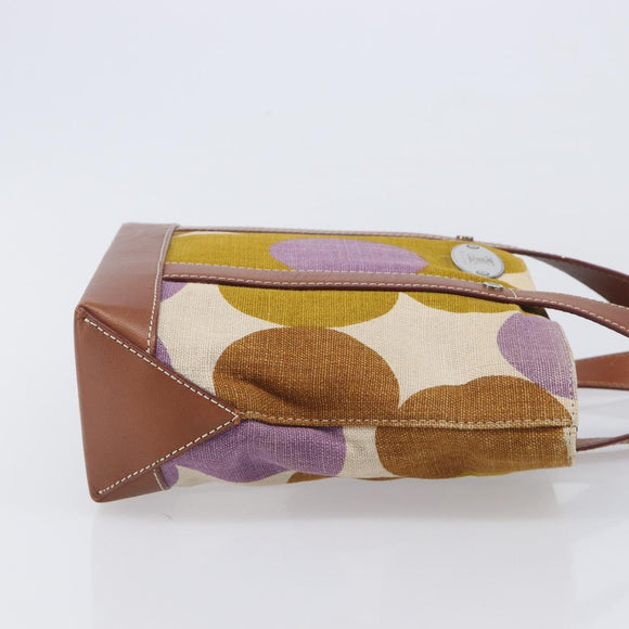 CELINE Hand Bag Canvas Brown Silver Auth 213529A