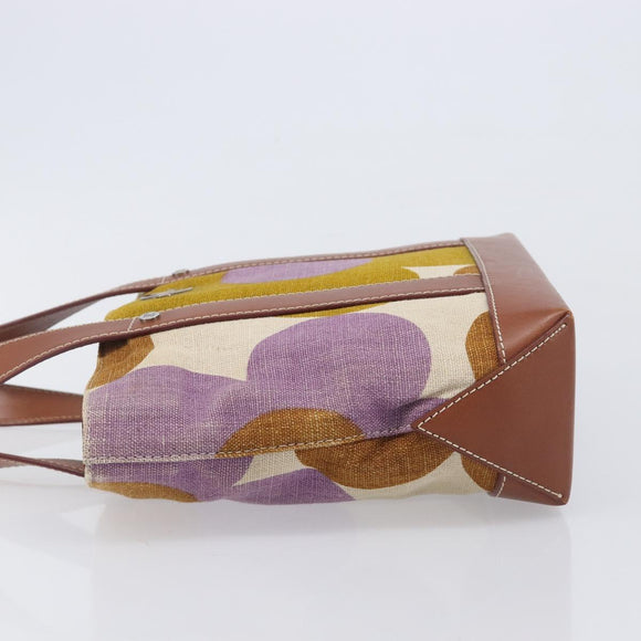 CELINE Hand Bag Canvas Brown Silver Auth 213529A