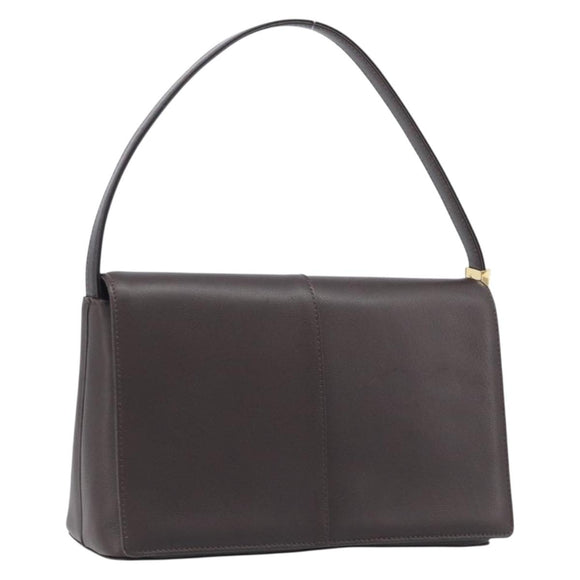 BURBERRY Shoulder Bag Leather Dark Brown Gold Auth 213531A