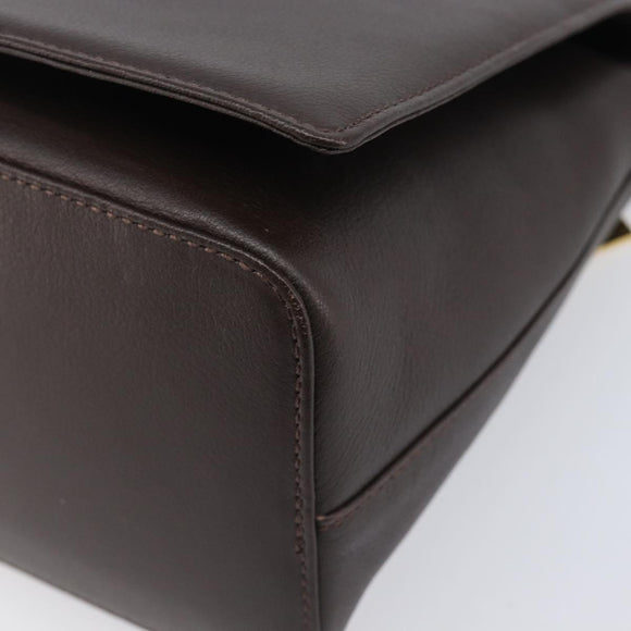 BURBERRY Shoulder Bag Leather Dark Brown Gold Auth 213531A