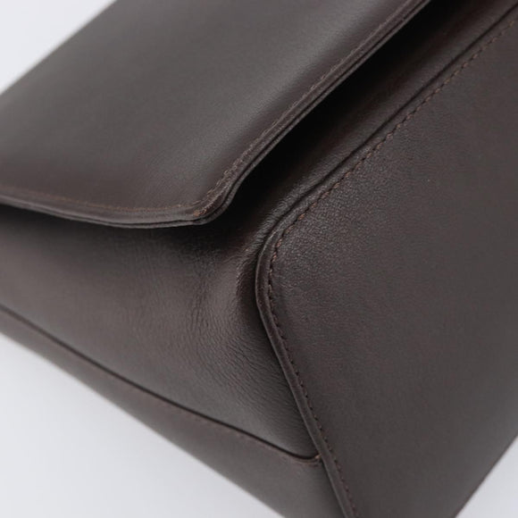 BURBERRY Shoulder Bag Leather Dark Brown Gold Auth 213531A