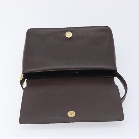 BURBERRY Shoulder Bag Leather Dark Brown Gold Auth 213531A