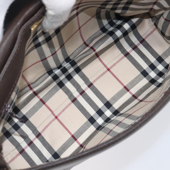 BURBERRY Shoulder Bag Leather Dark Brown Gold Auth 213531A