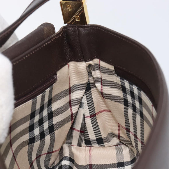 BURBERRY Shoulder Bag Leather Dark Brown Gold Auth 213531A