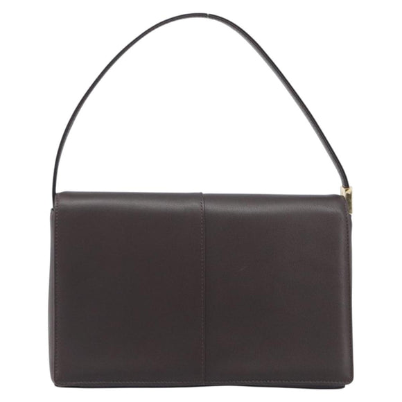 BURBERRY Shoulder Bag Leather Dark Brown Gold Auth 213531A