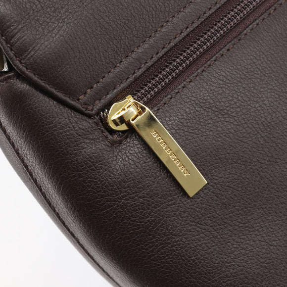BURBERRY Shoulder Bag Leather Dark Brown Gold Auth 213531A