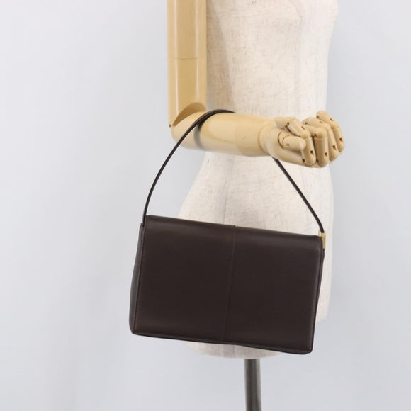BURBERRY Shoulder Bag Leather Dark Brown Gold Auth 213531A