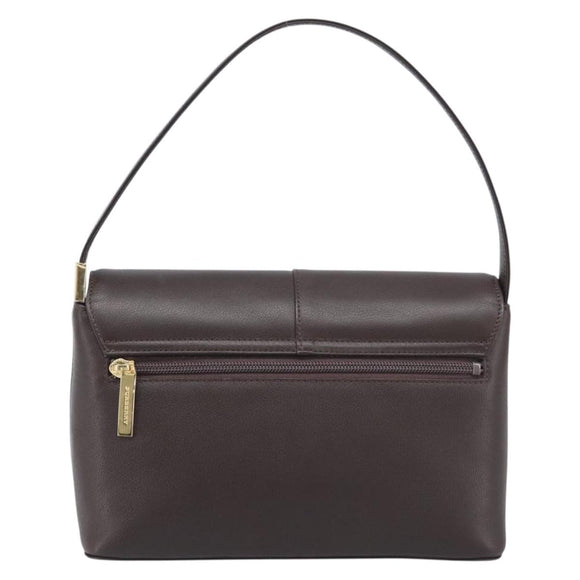 BURBERRY Shoulder Bag Leather Dark Brown Gold Auth 213531A