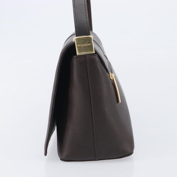 BURBERRY Shoulder Bag Leather Dark Brown Gold Auth 213531A