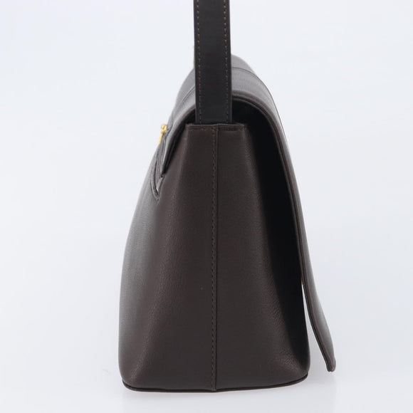 BURBERRY Shoulder Bag Leather Dark Brown Gold Auth 213531A