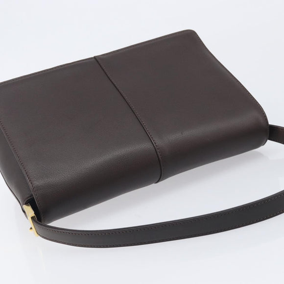 BURBERRY Shoulder Bag Leather Dark Brown Gold Auth 213531A