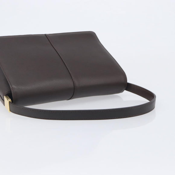 BURBERRY Shoulder Bag Leather Dark Brown Gold Auth 213531A