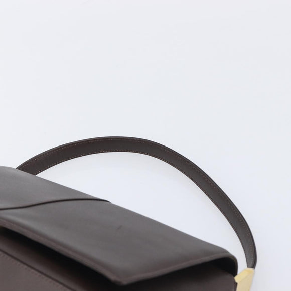 BURBERRY Shoulder Bag Leather Dark Brown Gold Auth 213531A