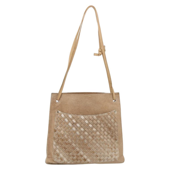 Bottega Veneta INTRECCIATO Shoulder Bag Harako leather Beige Silver Auth 213532