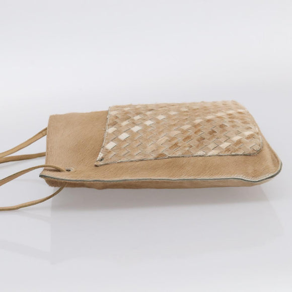 Bottega Veneta INTRECCIATO Shoulder Bag Harako leather Beige Silver Auth 213532