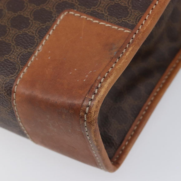 CELINE Macadam Canvas Hand Bag PVC Leather Brown Gold Auth 213534