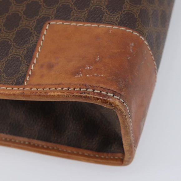 CELINE Macadam Canvas Hand Bag PVC Leather Brown Gold Auth 213534
