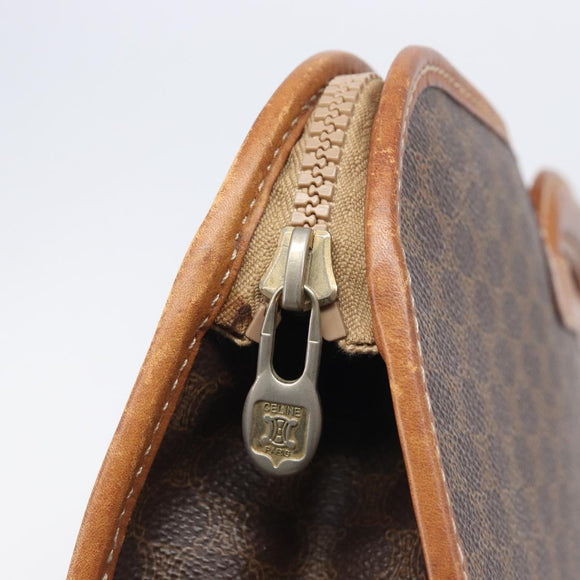 CELINE Macadam Canvas Hand Bag PVC Leather Brown Gold Auth 213534