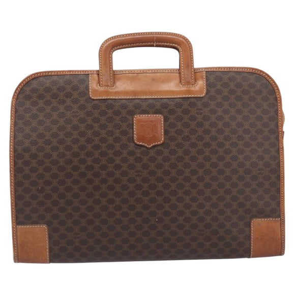 CELINE Macadam Canvas Hand Bag PVC Leather Brown Gold Auth 213534