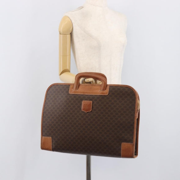 CELINE Macadam Canvas Hand Bag PVC Leather Brown Gold Auth 213534