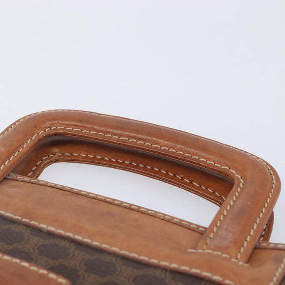 CELINE Macadam Canvas Hand Bag PVC Leather Brown Gold Auth 213534