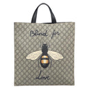 GUCCI GG Supreme Tote Bag PVC Beige Gold 450950 Auth 213535V-2