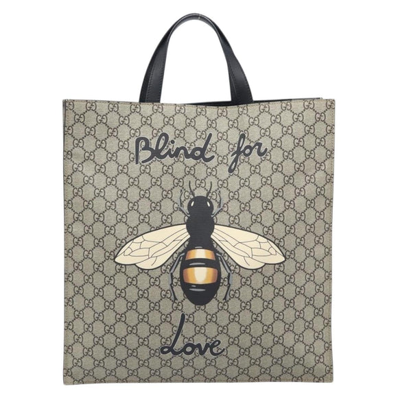 GUCCI GG Supreme Tote Bag PVC Beige Gold 450950 Auth 213535V