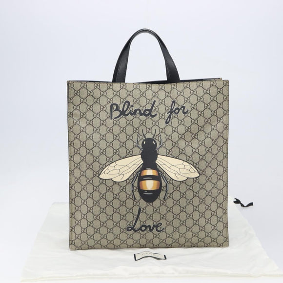 GUCCI GG Supreme Tote Bag PVC Beige Gold 450950 Auth 213535V