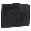 CHANEL COCO Mark Wallet Leather Black Gold CC Auth 213536-1