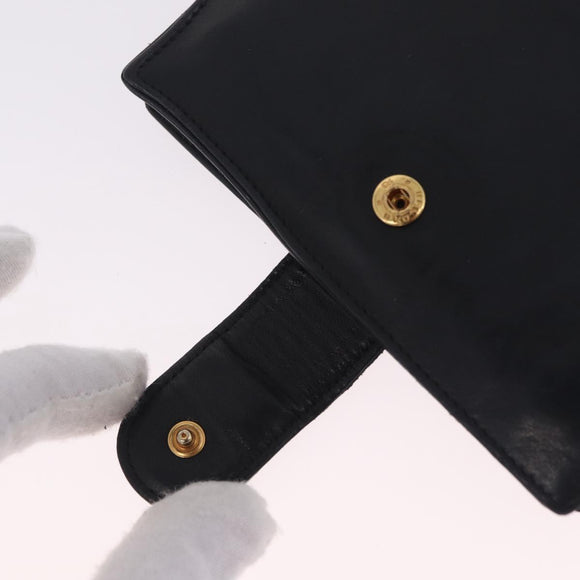 CHANEL COCO Mark Wallet Leather Black Gold CC Auth 213536