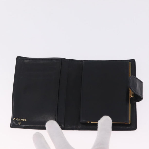 CHANEL COCO Mark Wallet Leather Black Gold CC Auth 213536