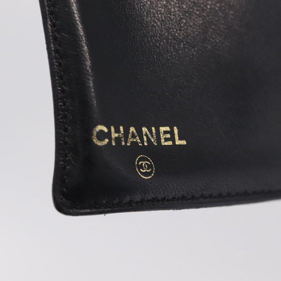 CHANEL COCO Mark Wallet Leather Black Gold CC Auth 213536