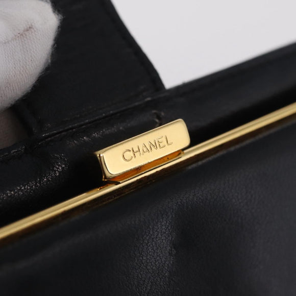 CHANEL COCO Mark Wallet Leather Black Gold CC Auth 213536