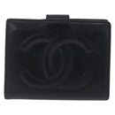 CHANEL COCO Mark Wallet Leather Black Gold CC Auth 213536-2