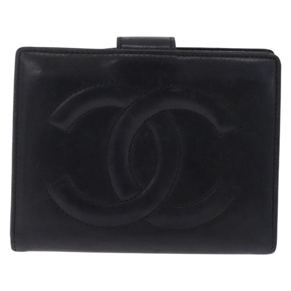 CHANEL COCO Mark Wallet Leather Black Gold CC Auth 213536