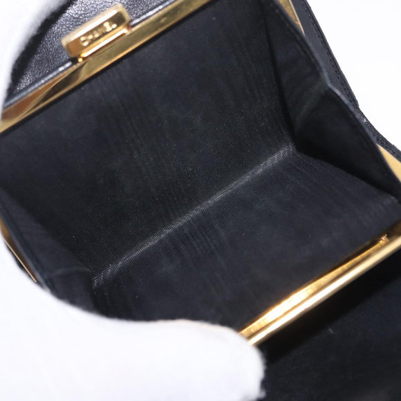 CHANEL COCO Mark Wallet Leather Black Gold CC Auth 213536