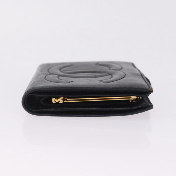 CHANEL COCO Mark Wallet Leather Black Gold CC Auth 213536