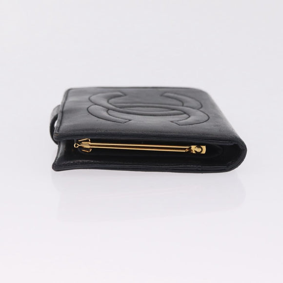 CHANEL COCO Mark Wallet Leather Black Gold CC Auth 213536